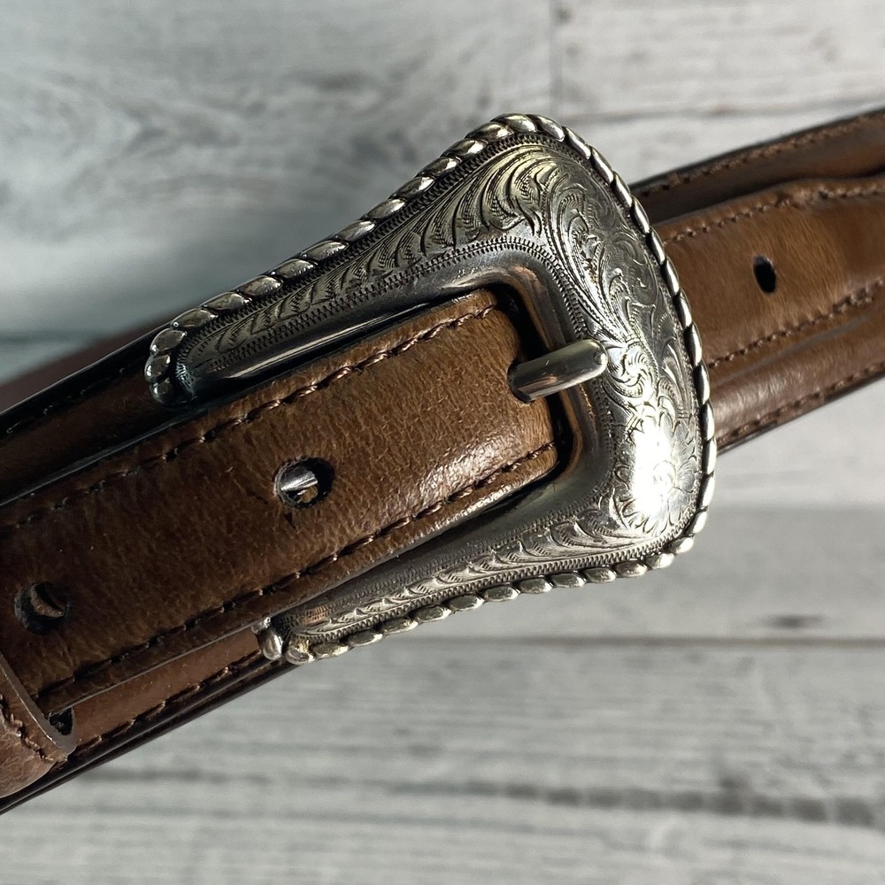 Nocona Belt Mens 42 Brown Leather Braided‎ Western Herringbone Buckle Cowboy